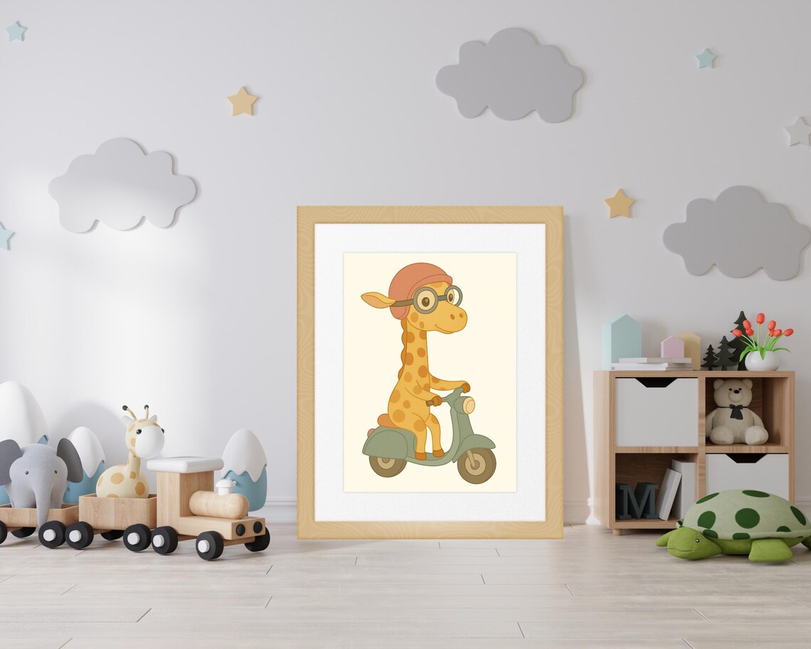 Cute Giraffe On Scooter, Safari Nursery Decor - Image 4