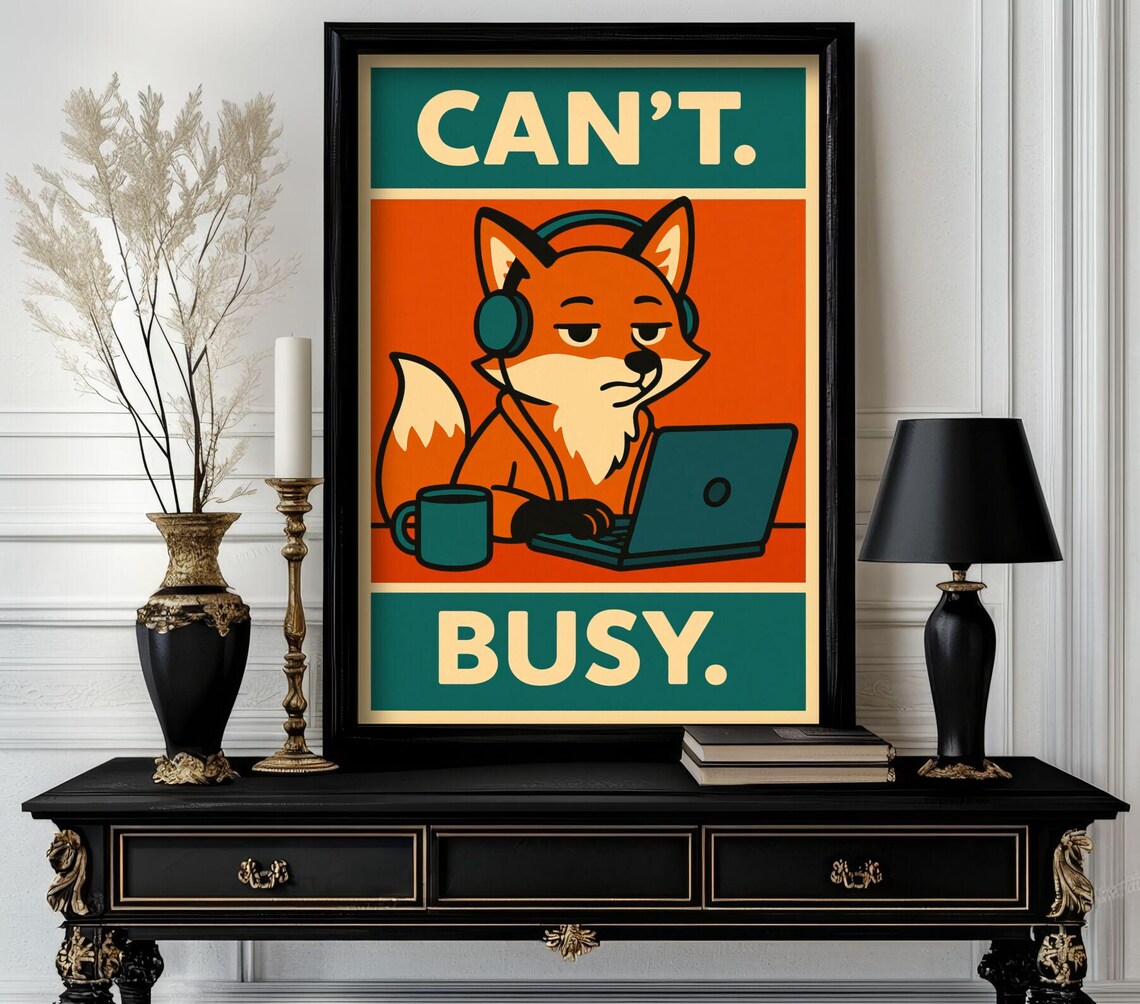 Funny Animal Cant Busy Retro Wall Art Trending Decor White Elephant Gift Lover Cute Motivational 111
