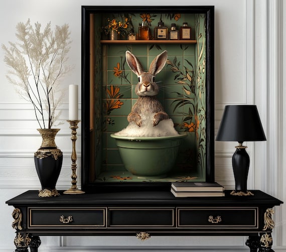 Funny Bathroom Rabbit Poster Animal On Toilet Wall Art Gag Gift For Guest Quirky Decor White Elephant 249