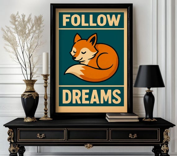 Funny Animal Follow Your Dreams Retro Wall Art Trending Decor White Elephant Gift Lover Cute Motivational 73