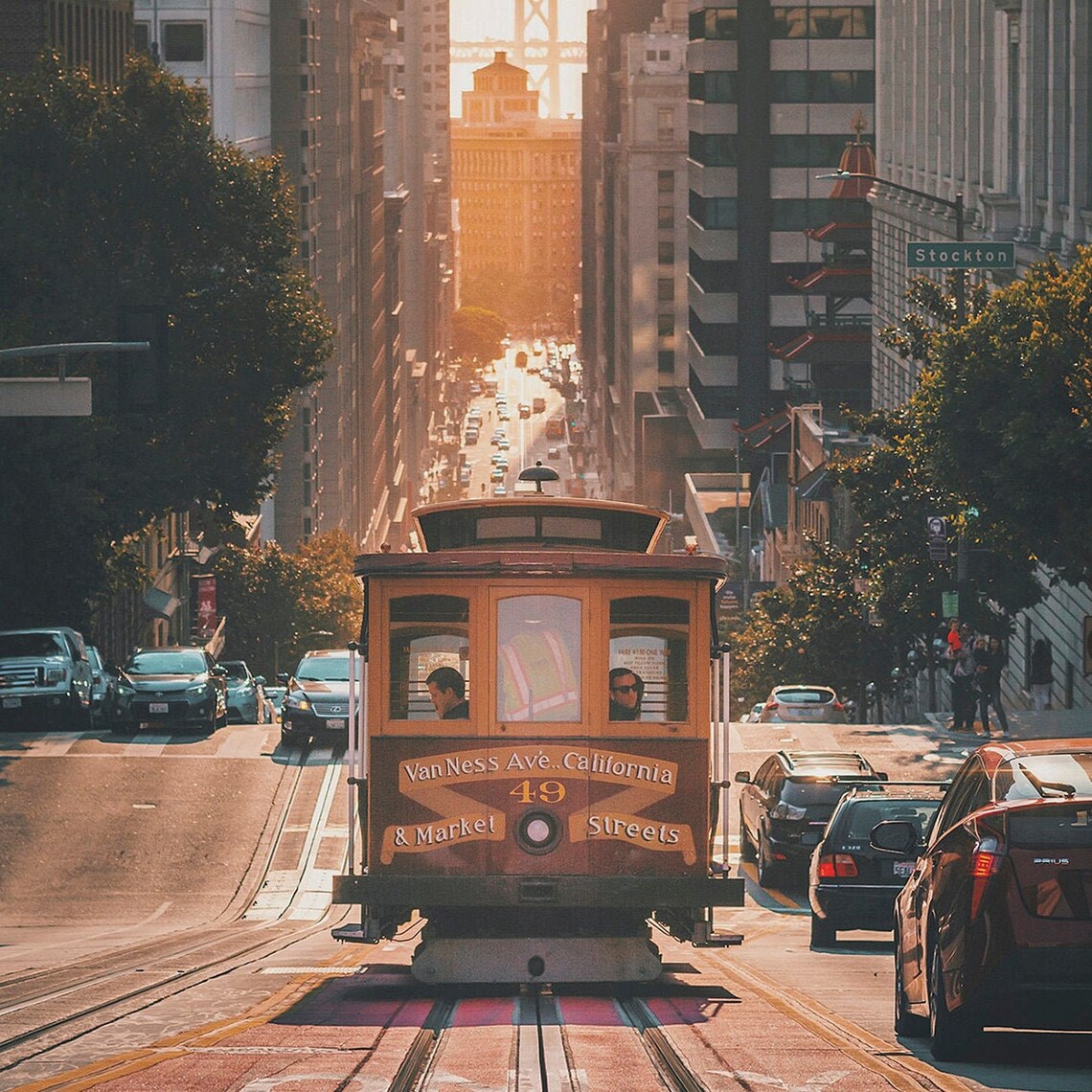 San Francisco Trolley Travel Poster, Cityscape Art - Image 2