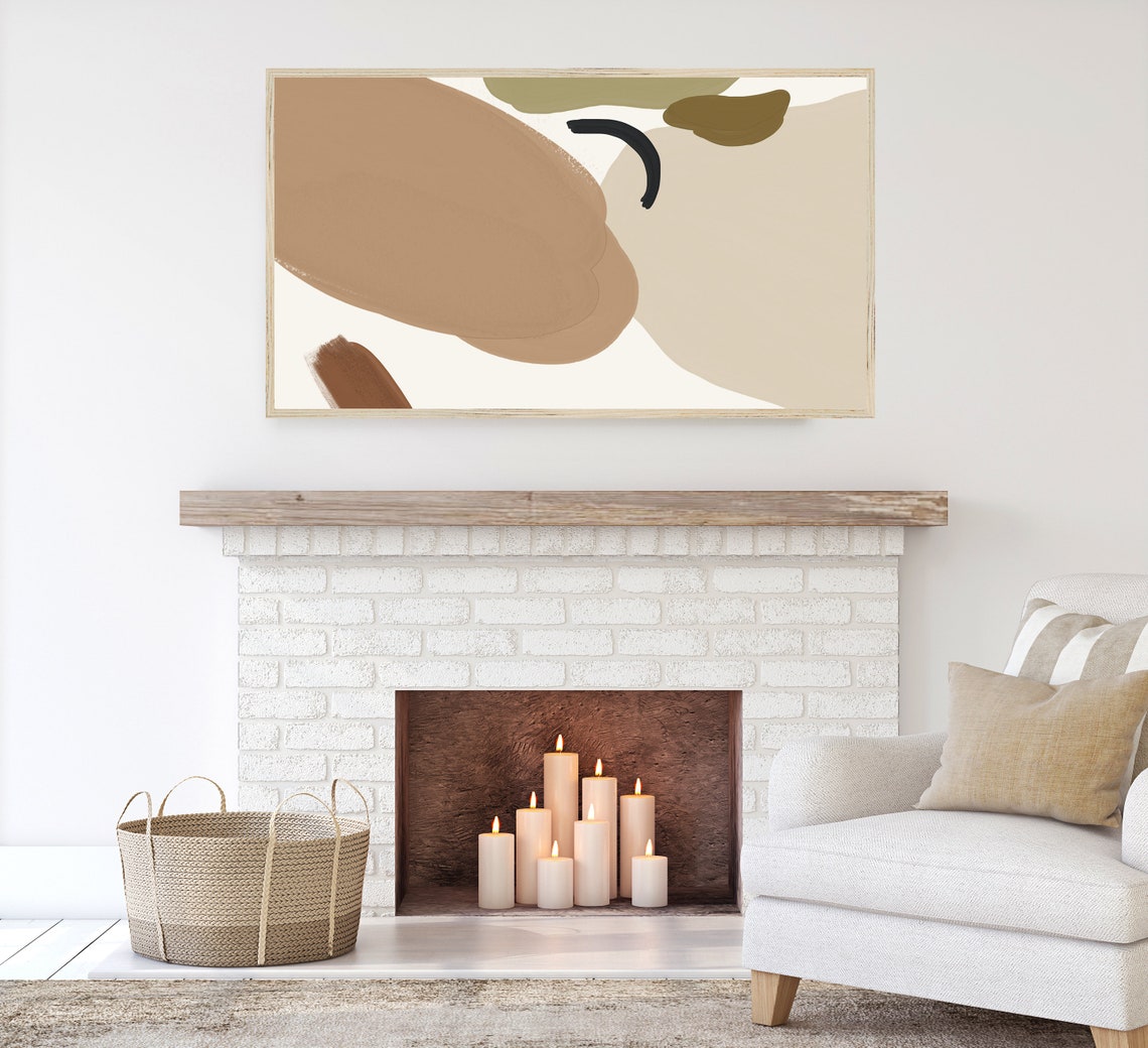 Taupe Beige Abstract Black Arc Olive Shapes Modern Minimal Art Poster - Image 3