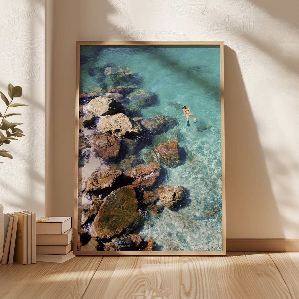 Sardinia Italy Aerial Snorkeler Turquoise Water Rocky Coastline Poster - Image 4