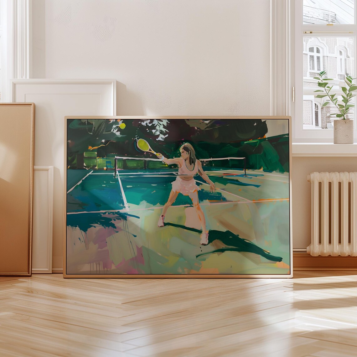 Girl Playing Tennis On Green Court Girly Sports Painting Art Poster - Image 4