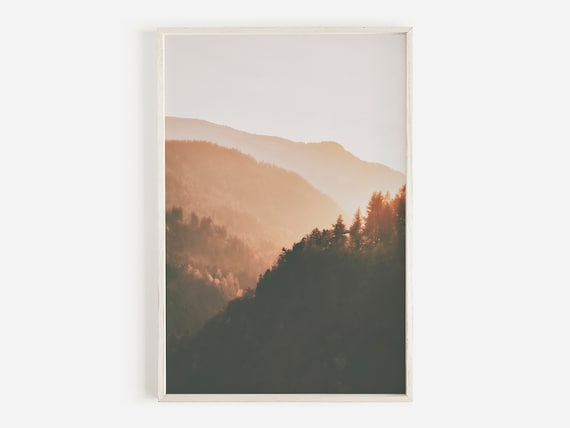 Sunrise Mountain Range Landscape Art Print, Rustic