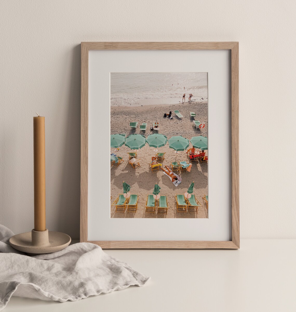 Aerial Beach Umbrellas Green Parasols Coast Crowd Travel Poster - Image 3