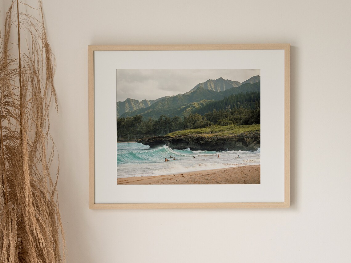 Hawaii Beach Scenery Surfers In Ocean Art Print - Image 3