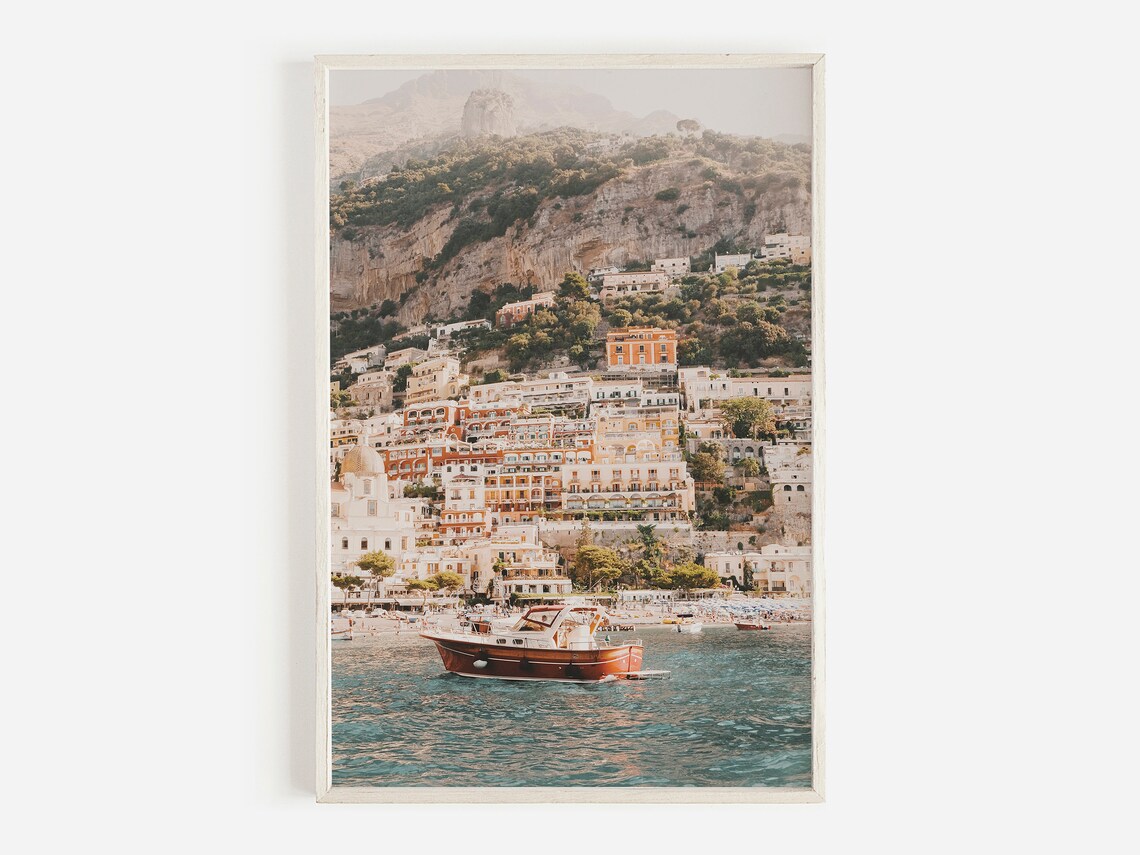 Positano Boat Print, Amalfi Coast Travel Poster