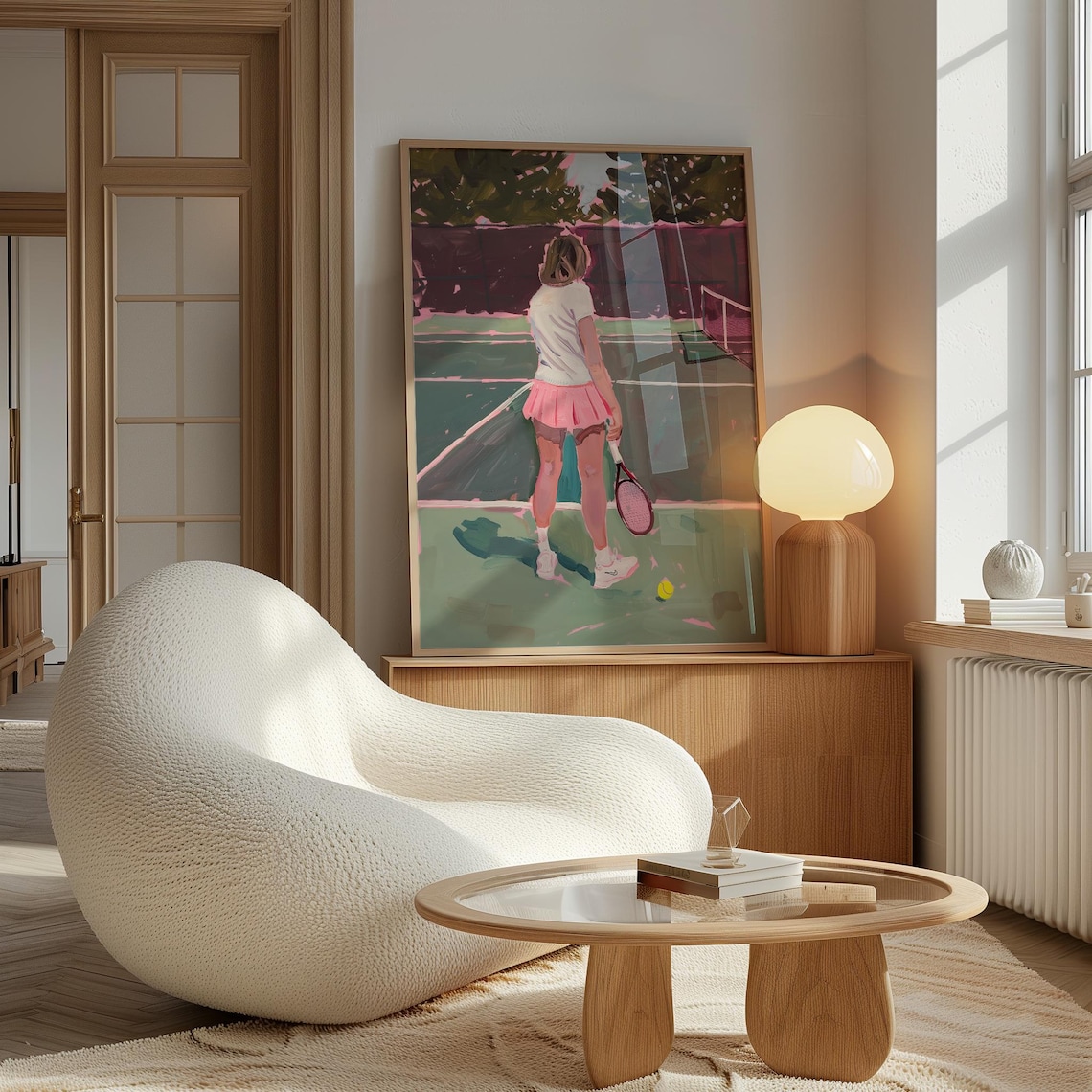 Girl In Pink Tennis Skirt On Court Girly Sports Painting Art Poster - Image 2