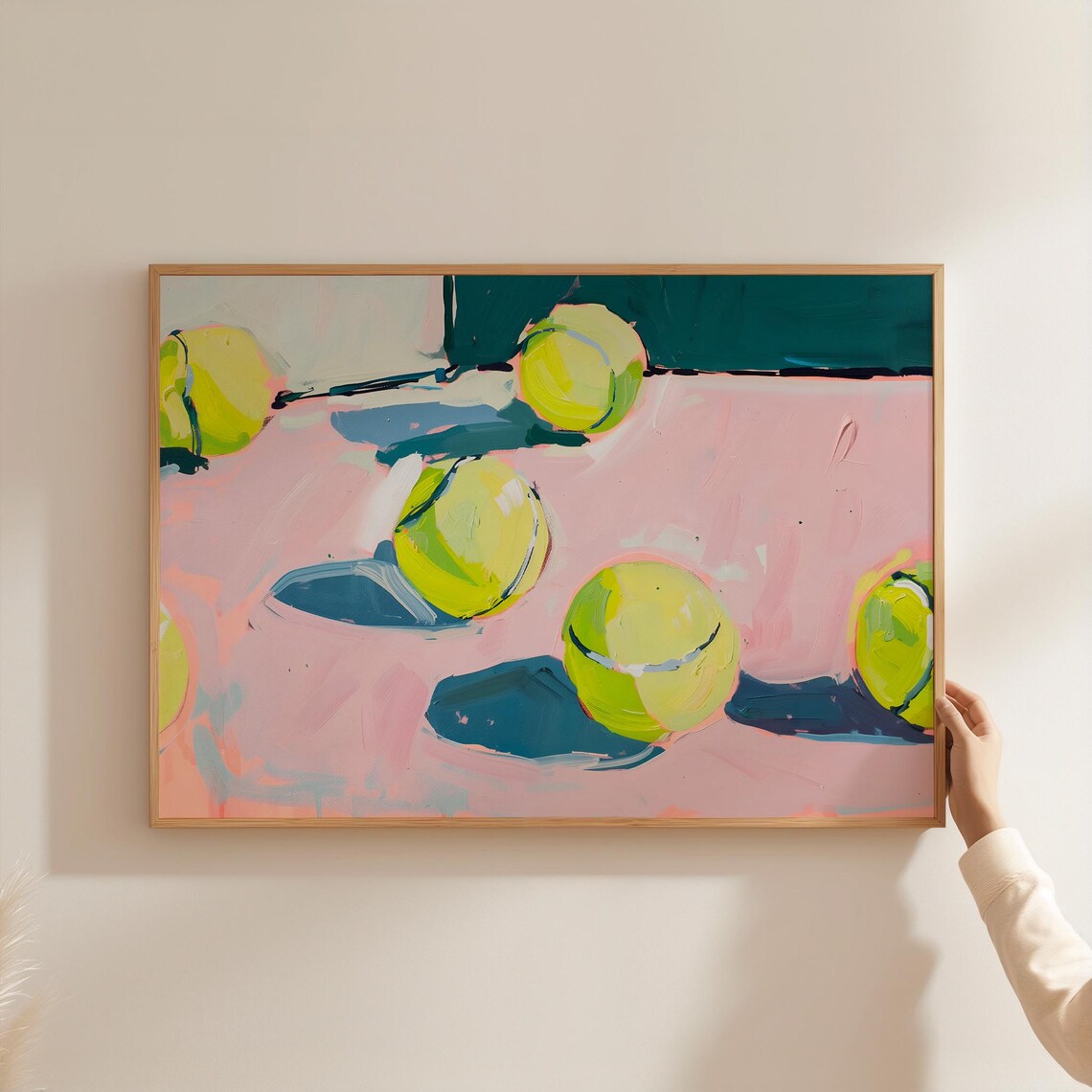 Tennis Balls On Pink Background Girly Sports Painting Art Poster - Image 3