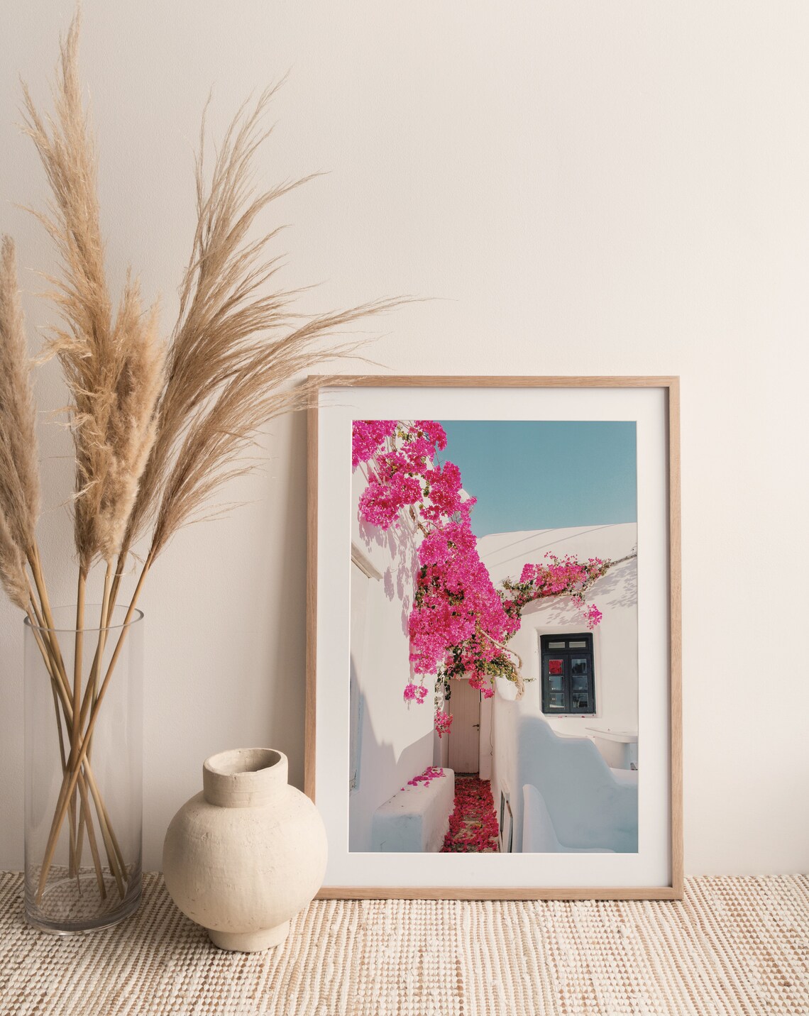 Santorini Greece Photography Art Print, Pink Bougainvillea - Image 2