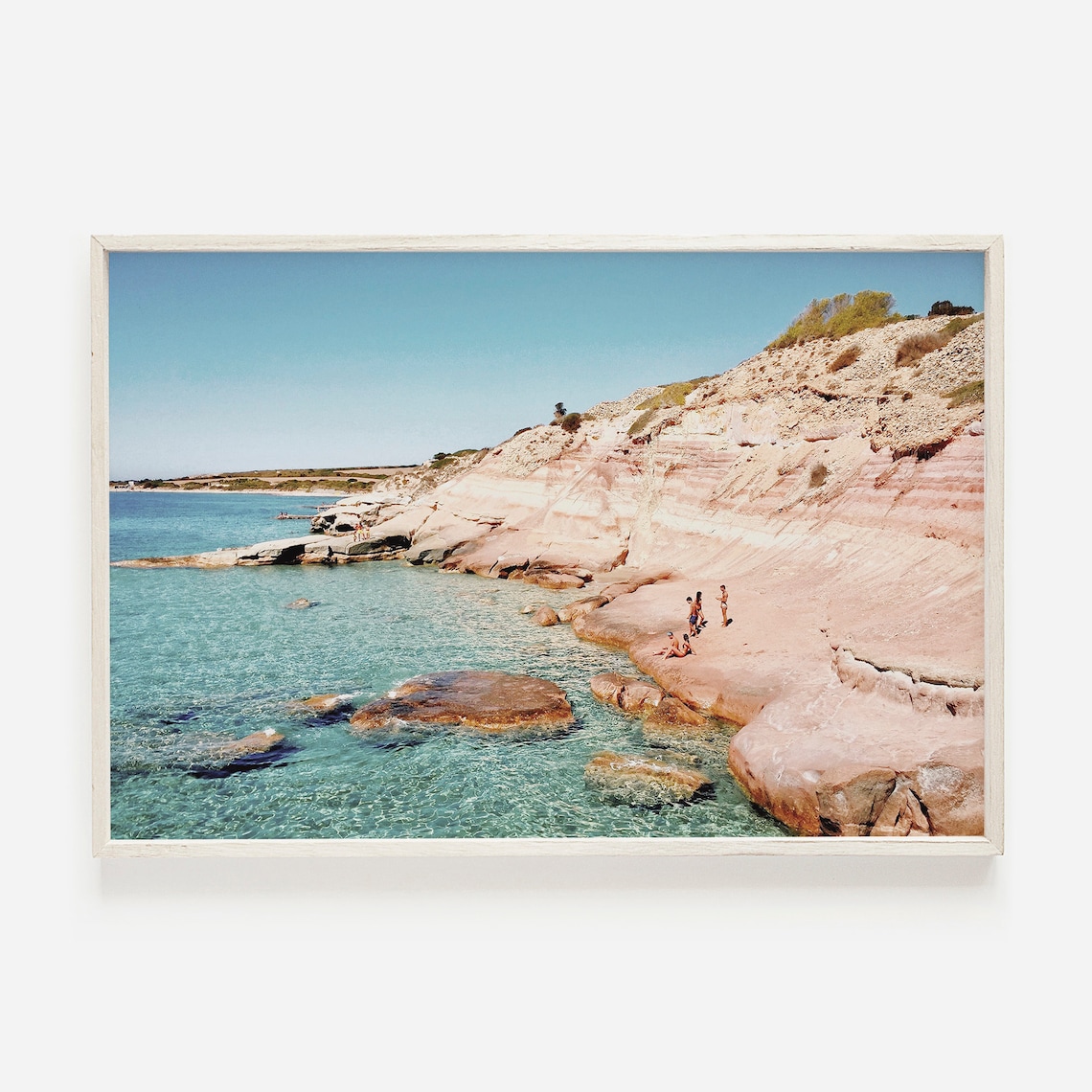 Sardinia Italy Pink Layered Cliff Coast Turquoise Sea Travel Poster