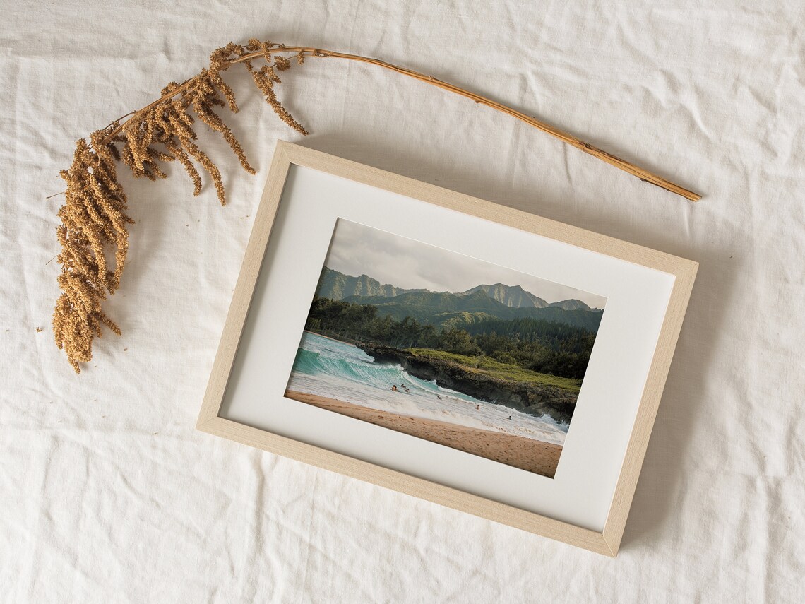 Hawaii Beach Scenery Surfers In Ocean Art Print - Image 2