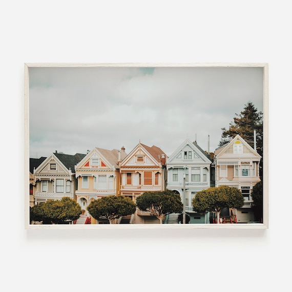 Painted Ladies San Francisco Travel Poster, Victorian Houses