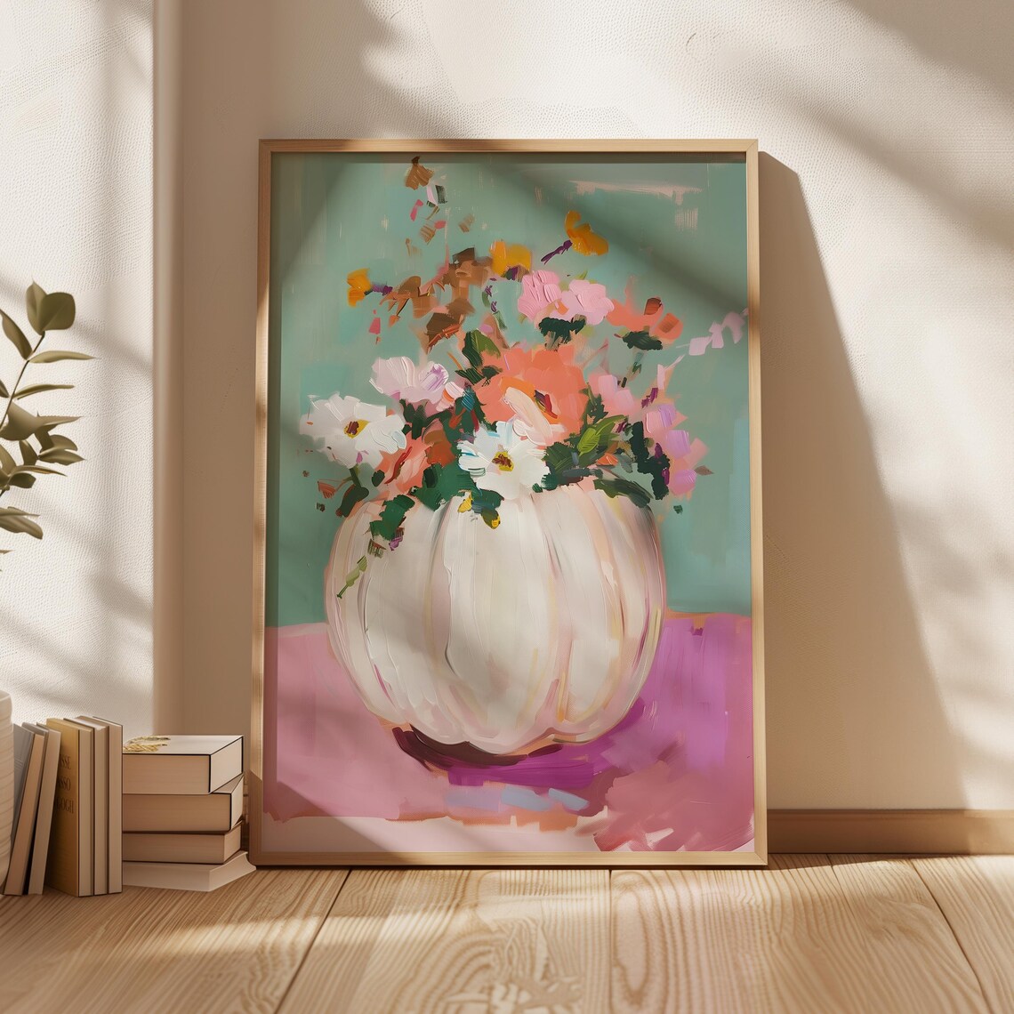 Pink Floral Pumpkin Print, Pastel Halloween Decor - Image 4