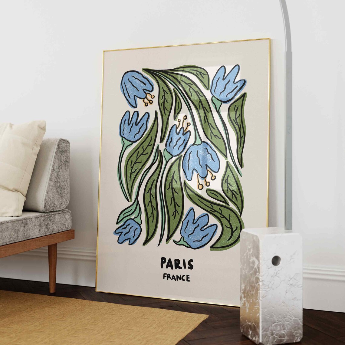 Paris France Red Flower Market Hand Drawn Floral Travel Wall Art - Image 4