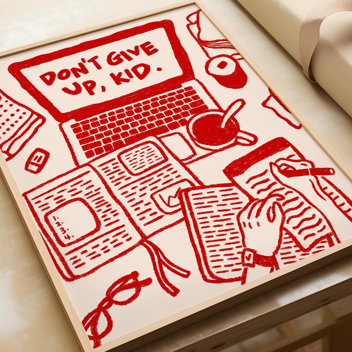 Dont Give Up Kid Red Motivational Desk Scene Affirmation Poster - Image 4