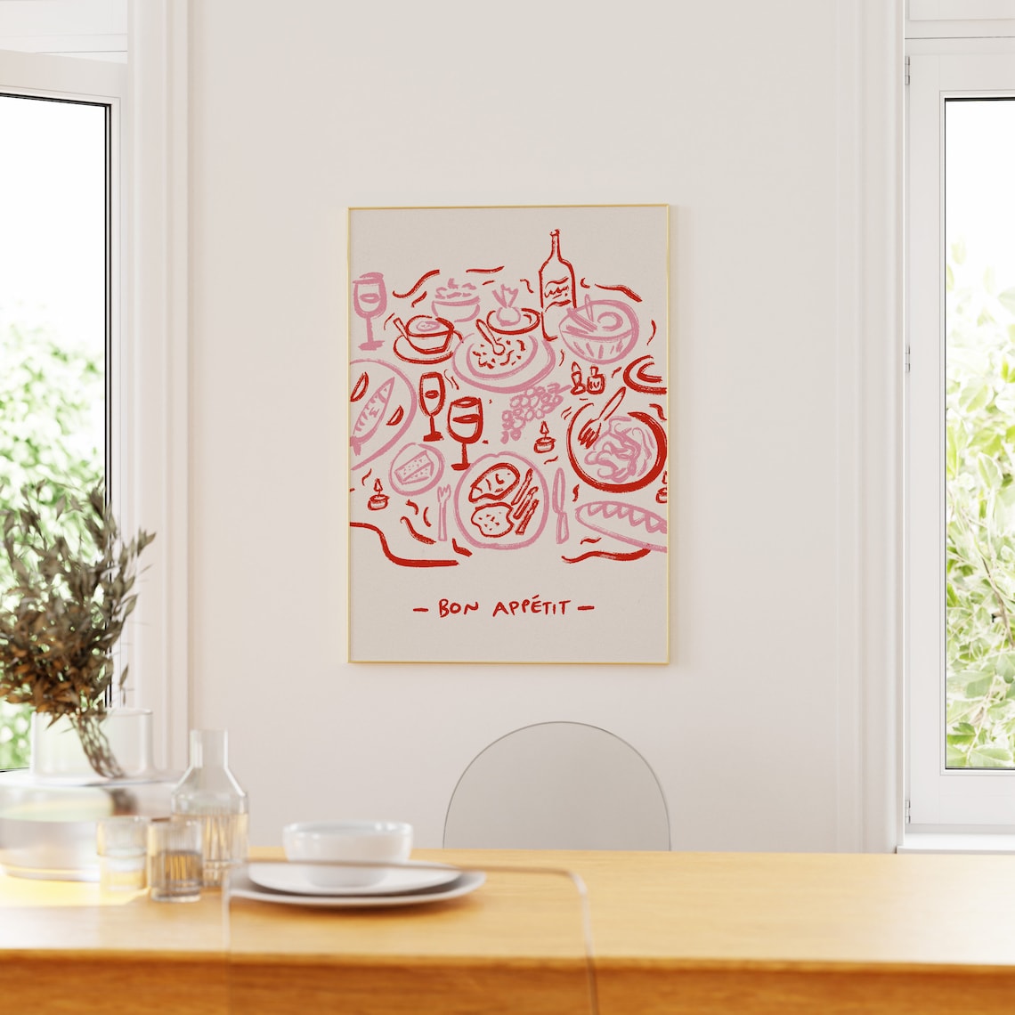 Bon Appetit Kitchen Art Print, French Cuisine Sketch - Image 5