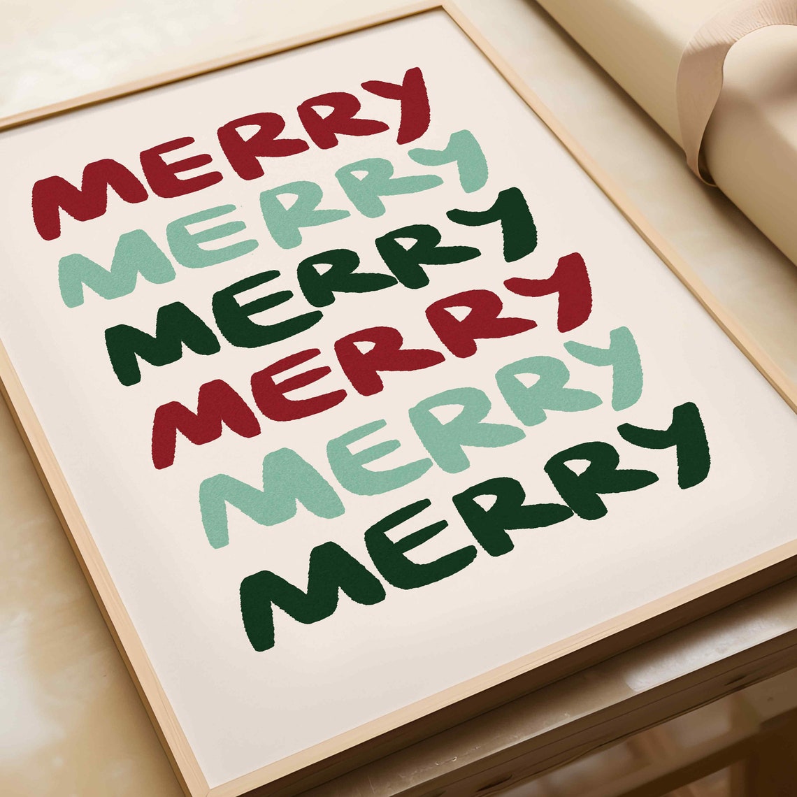 Merry Repeated Striped Red Green Hand Lettered Christmas Poster - Image 4
