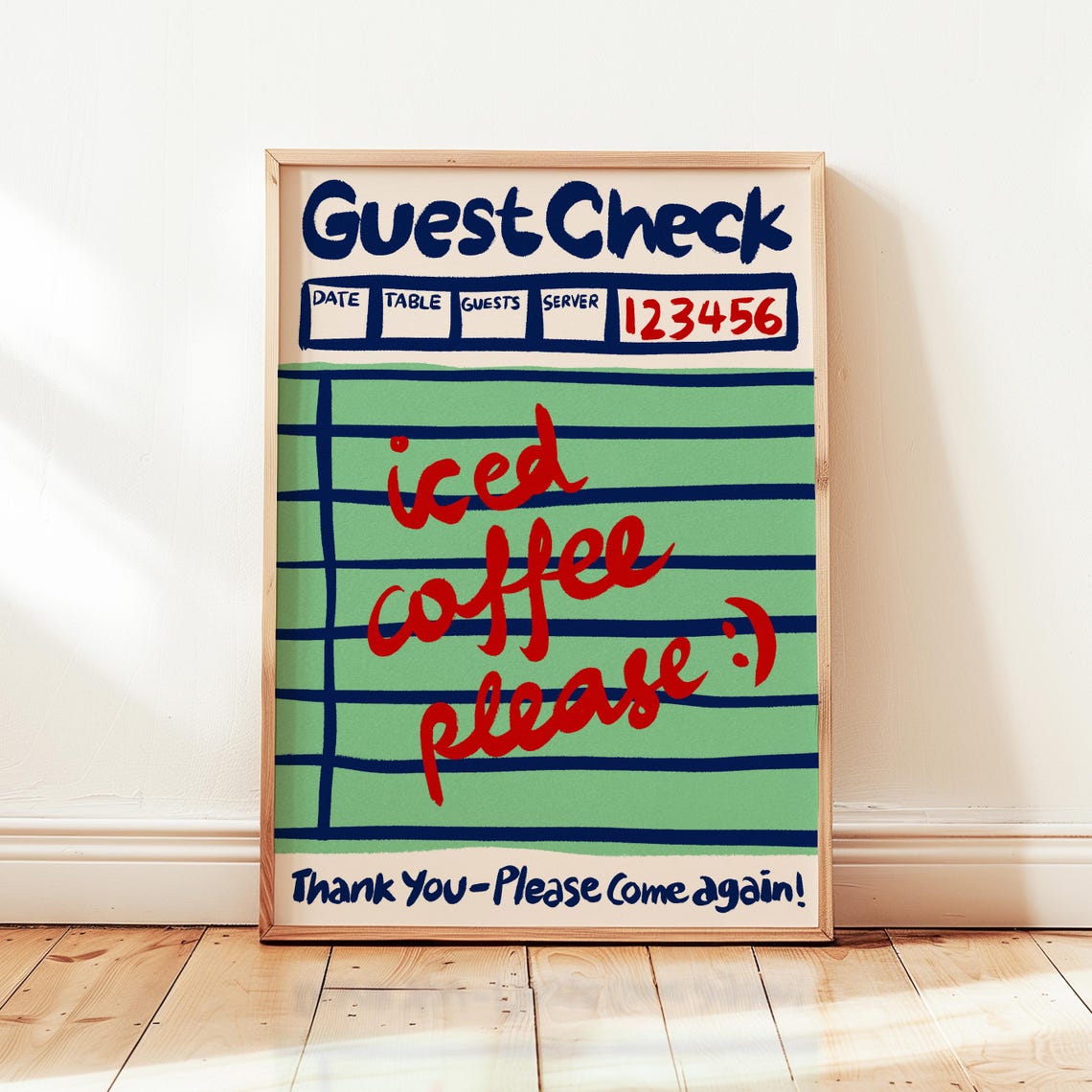 Iced Coffee Please Guest Check Retro Diner Cafe Kitchen Poster