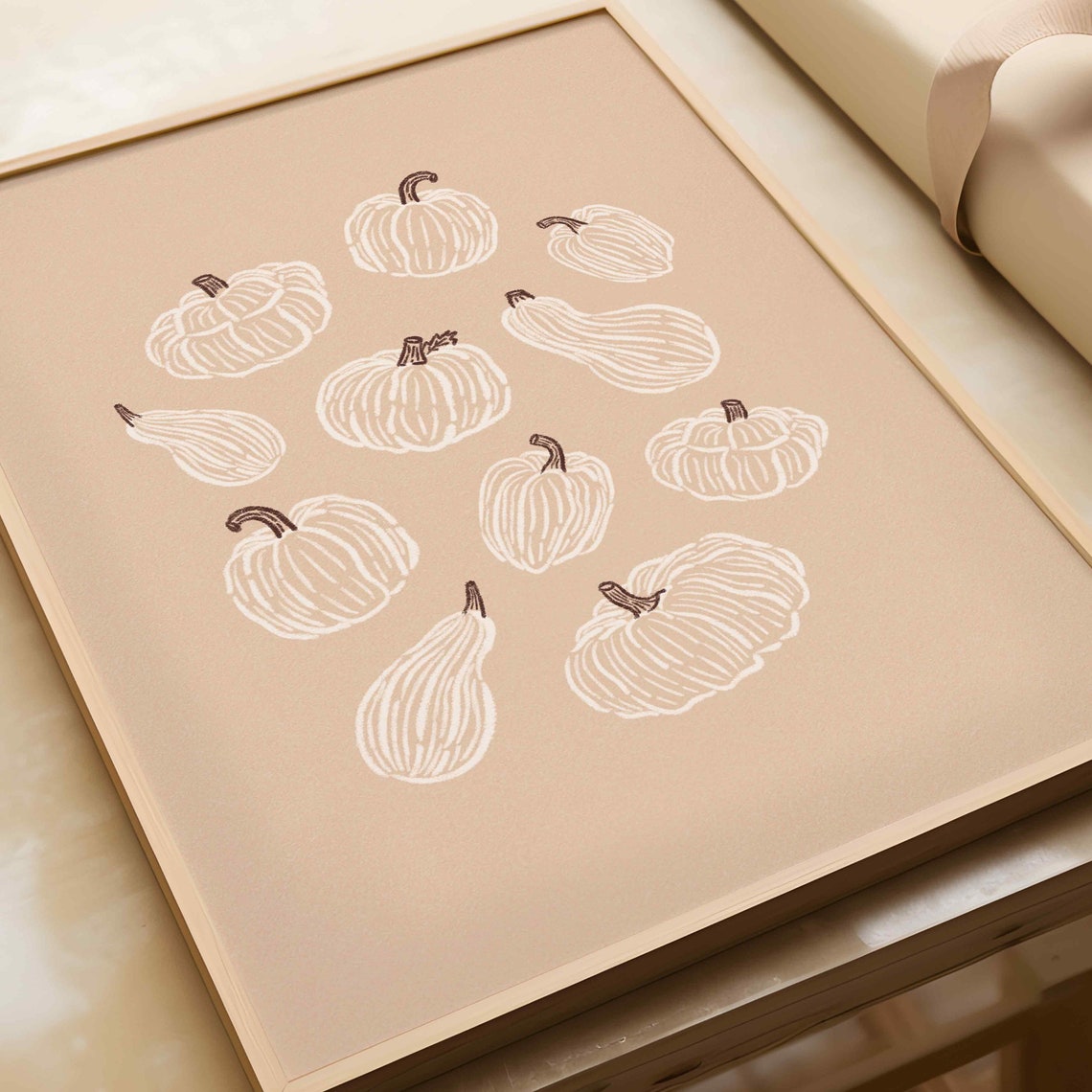 White Pumpkins Line Art on White Background Fall Wall Poster - Image 4
