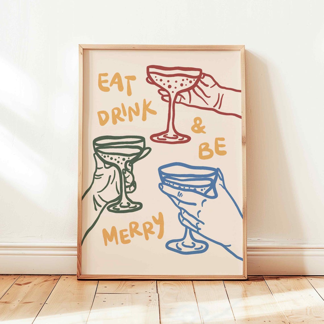 Eat Drink Be Merry Cheers Cocktail Glasses Festive Holiday Wall Art