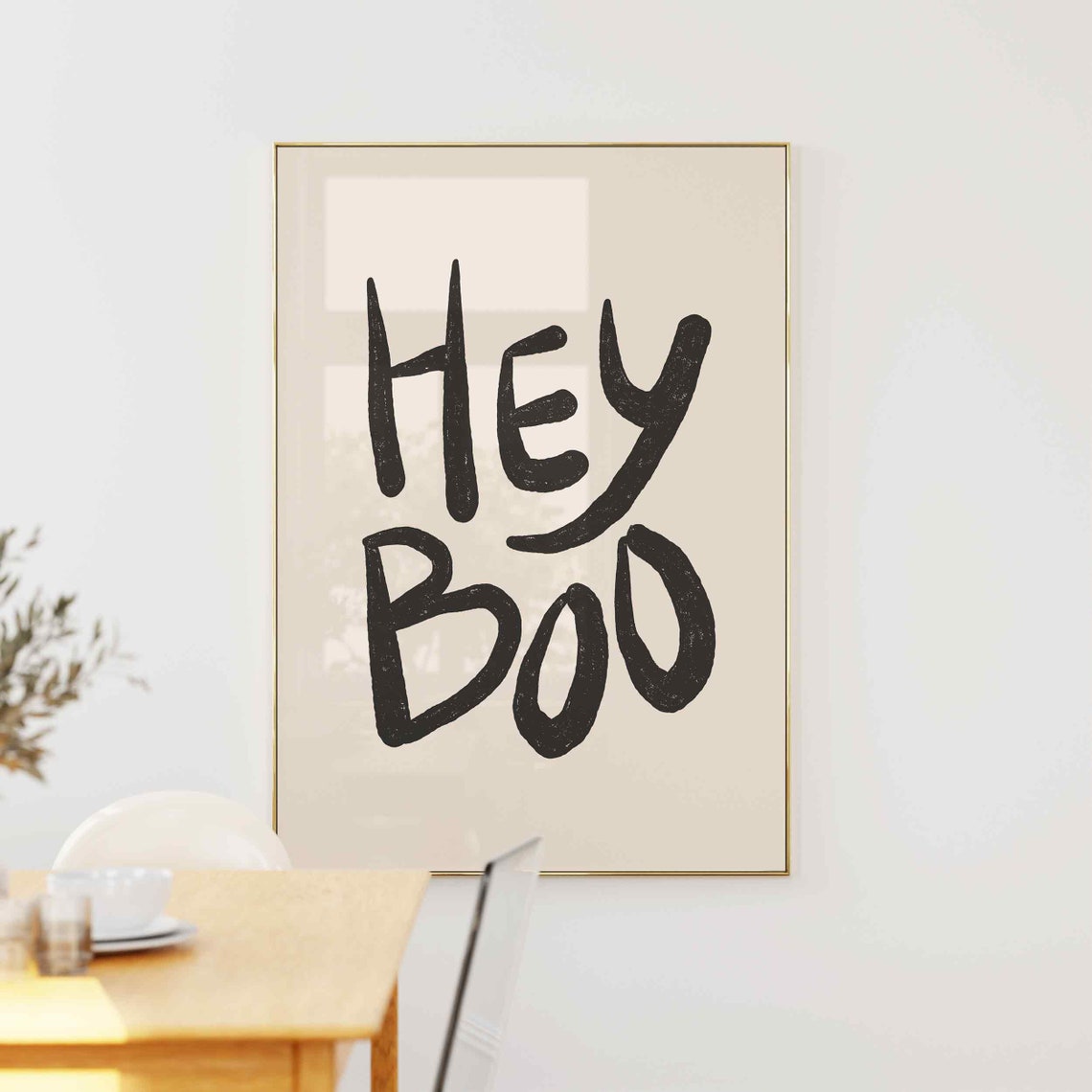 Hey Boo Black Hand Drawn Halloween Quote on Blush Wall Poster - Image 4