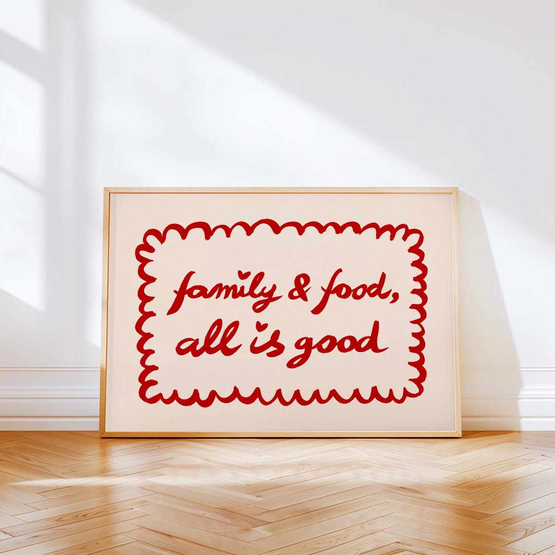 Family And Food All Is Good Wavy Script Kitchen Dining Poster