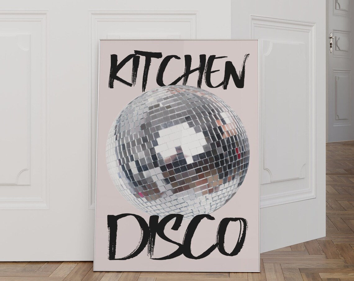 Kitchen Disco Silver Mirror Ball Photo Pink Retro Party Wall Art