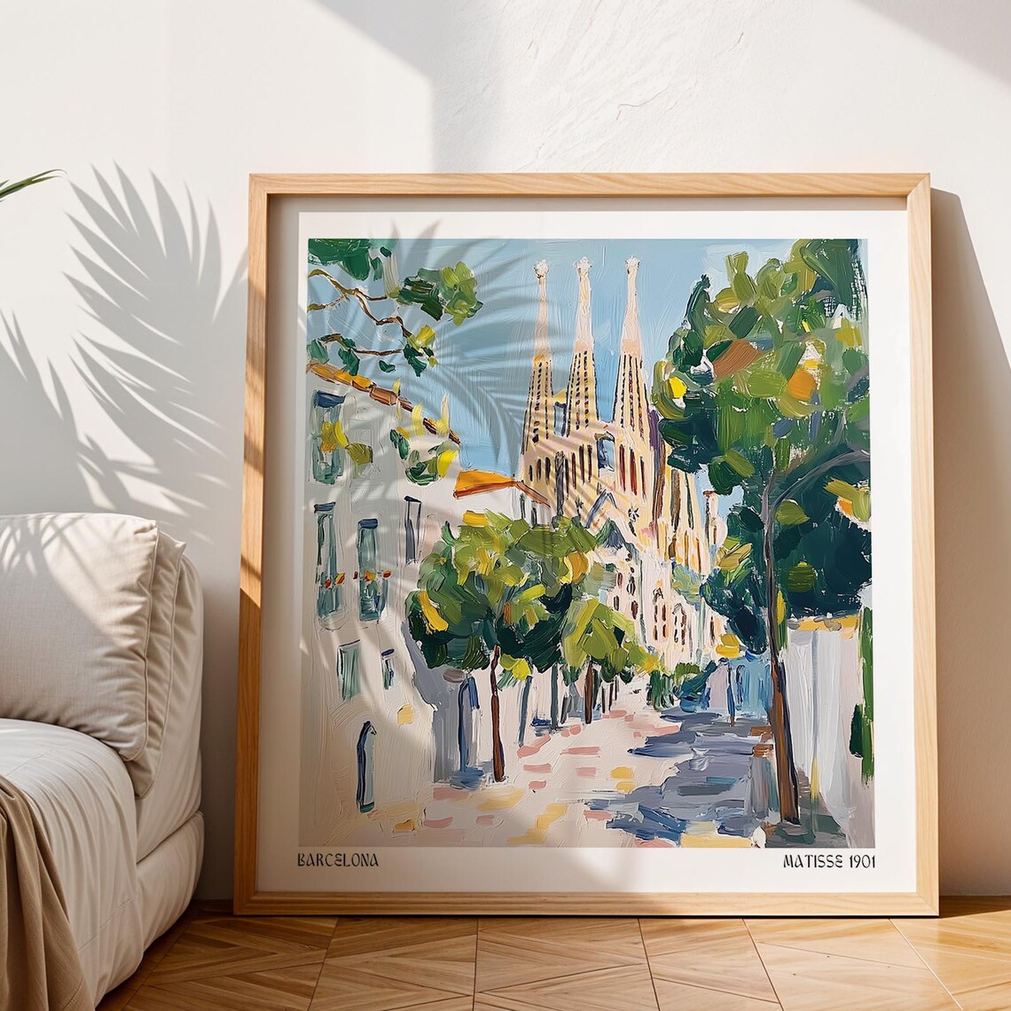 Barcelona Sagrada Familia Tree Lined Street Matisse Inspired Poster - Image 3