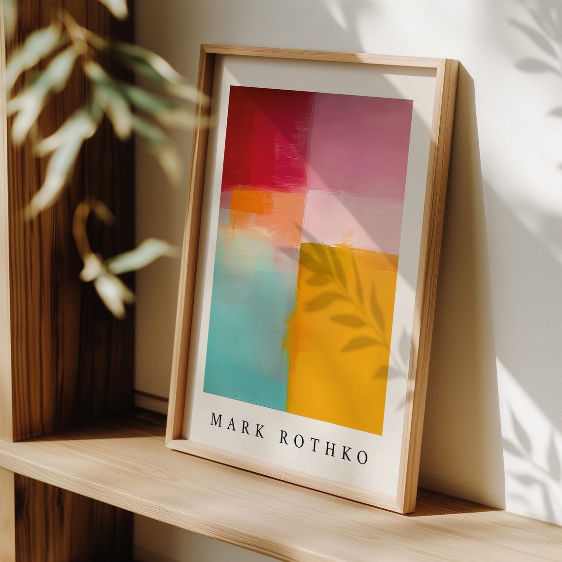 Mark Rothko Bright Crimson Pink Teal Mustard Abstract Blocks Print - Image 2