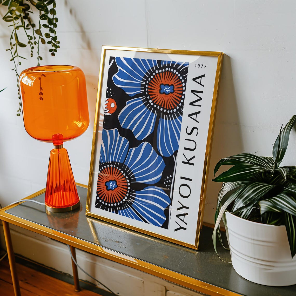 Yayoi Kusama 1977 Bold Blue and Orange Flower Pop Art Poster - Image 3