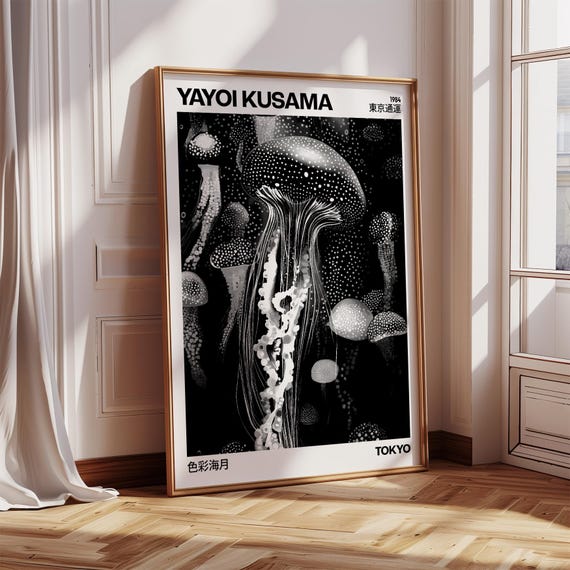 Yayoi Kusama Black And White Print Unique Wall Art For Bedroom Office Or Living Room Bold Jellyfish Poster Japanese Exhibition Print
