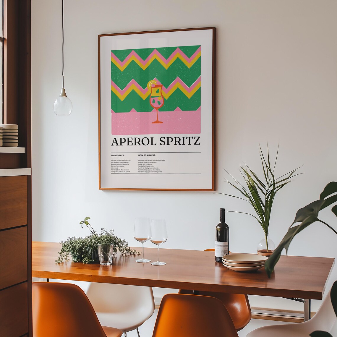 Aperol Spritz Cocktail Recipe Poster Retro Zigzag Kitchen Bar Decor - Image 3