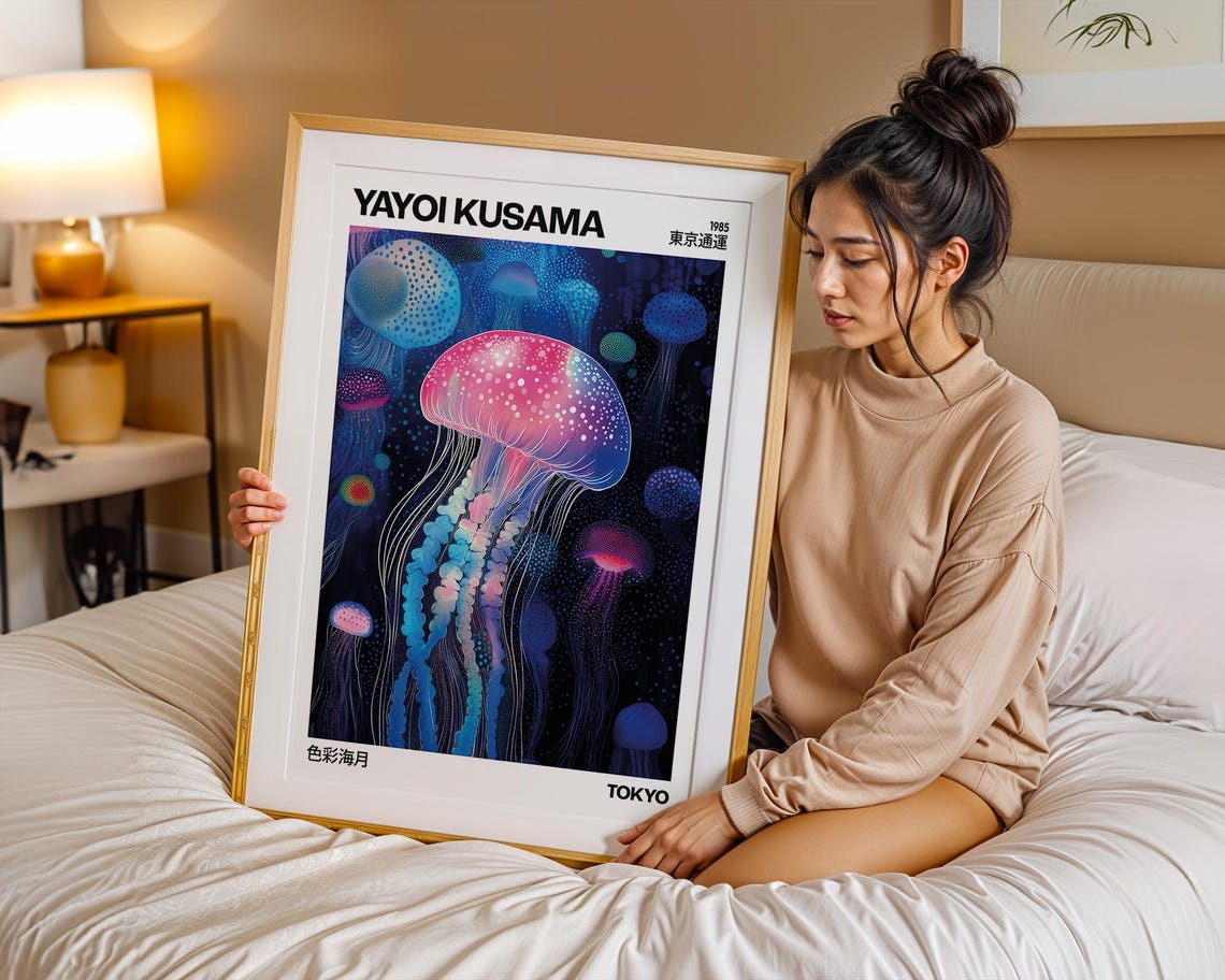 Yayoi Kusama Pink Jellyfish Poster Vibrant Japanese Wall Art For Living Room Colourful Abstract Print Neon Poster Girls Bedroom Office - Image 4