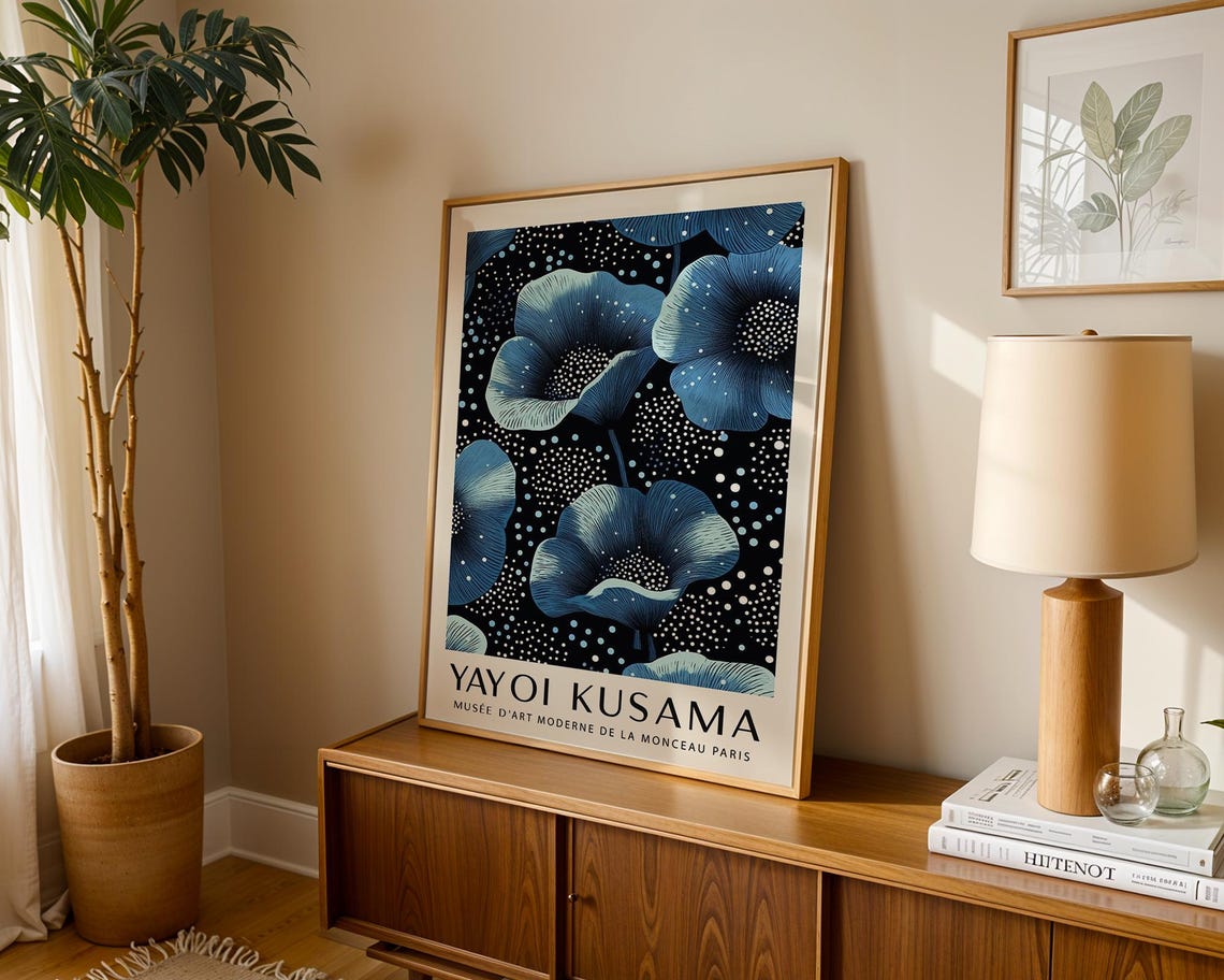 Yayoi Kusama Blue Poppy Flowers Dotted Exhibition Art Poster - Image 2