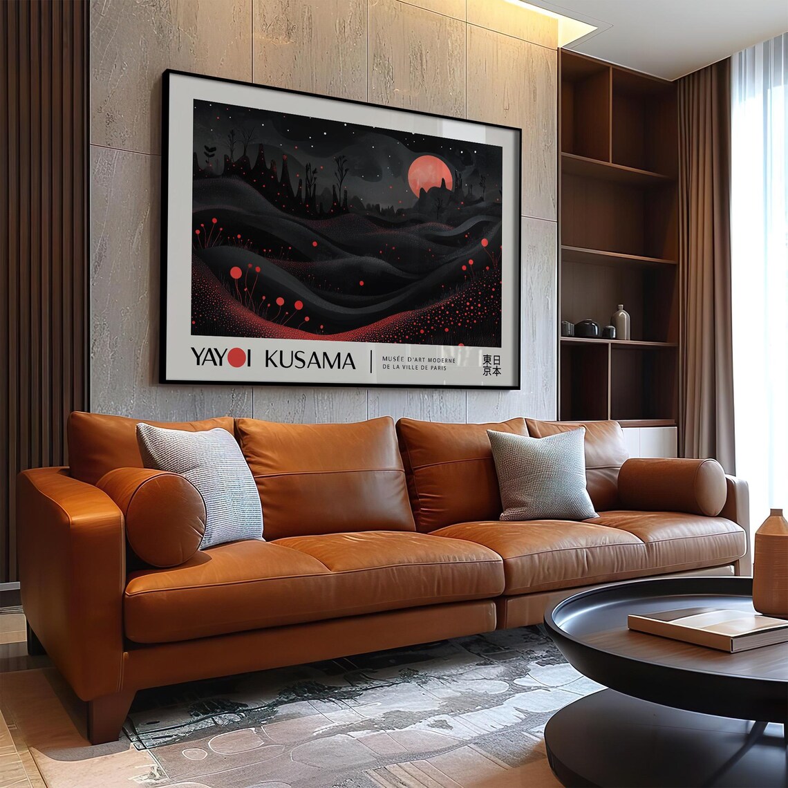 Red Moon Over Black Dunes Yayoi Kusama Museum Exhibition Poster - Image 3