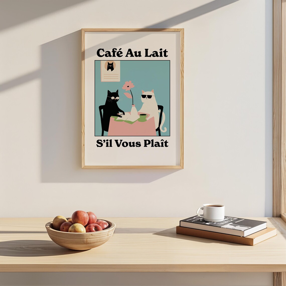 Cafe Au Lait Funny Black White Cats French Coffee Shop Art Poster - Image 2