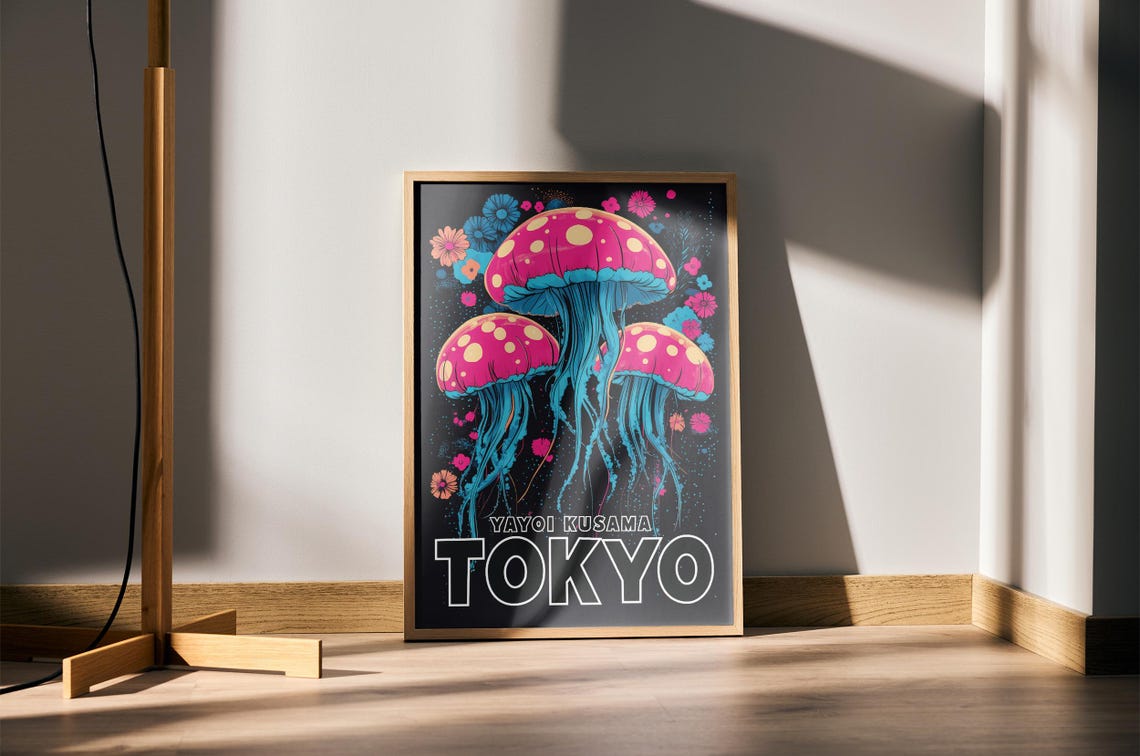 Yayoi Kusama Tokyo Neon Pink Jellyfish Spotted Ocean Art Poster - Image 4