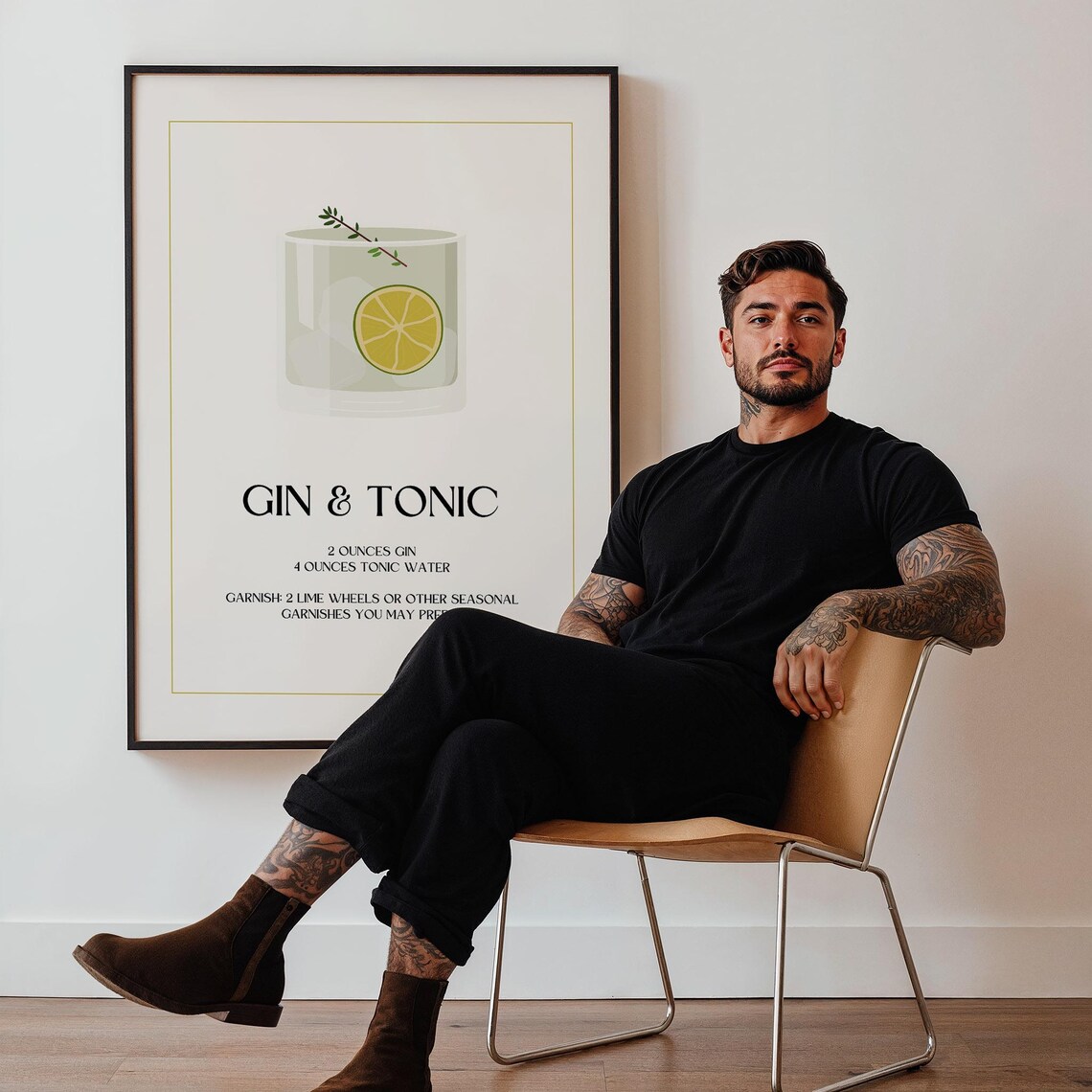 Gin and Tonic Cocktail Recipe Poster Minimalist Bar Kitchen Decor - Image 2
