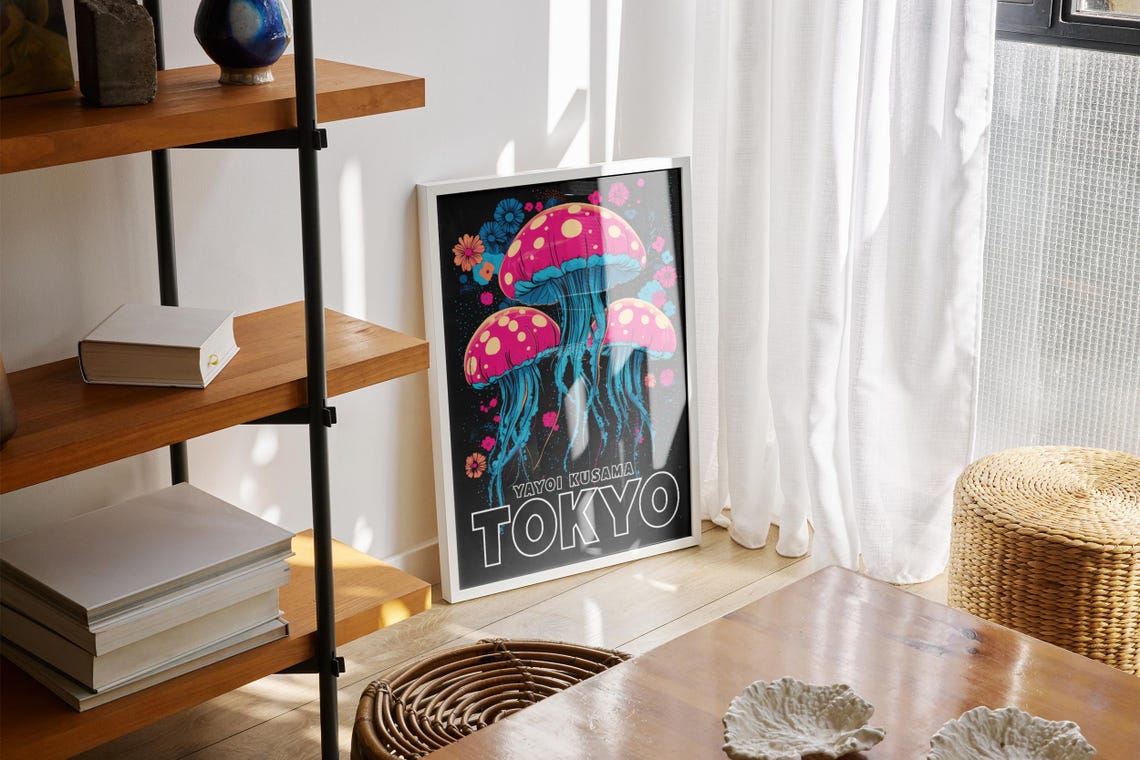 Yayoi Kusama Tokyo Neon Pink Jellyfish Spotted Ocean Art Poster - Image 2