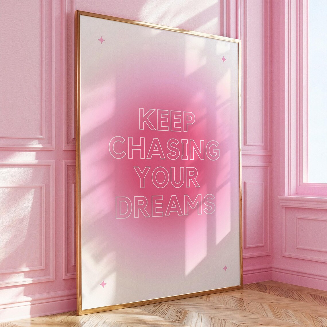Keep Chasing Your Dreams Motivational Wall Art Pink Aesthetic Poster Inspirational Quote Print Positive Room Decor For Teen Girl Bedroom