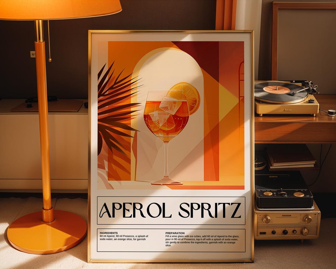 Aperol Spritz Cocktail Recipe Orange Art Deco Kitchen Bar Art Print - Image 4