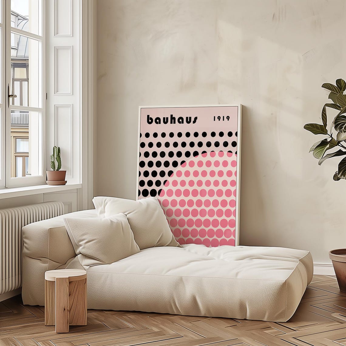 Bauhaus 1919 Pink Black Polka Dot Eclipse Sun Geometric Art Poster - Image 3