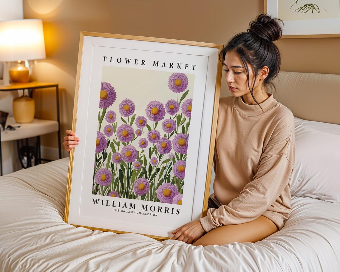 William Morris Flower Market Purple Daisy Botanical Gallery Poster - Image 4