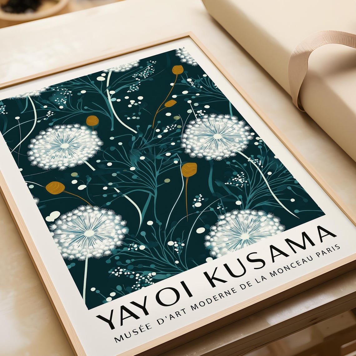 Yayoi Kusama Dandelion Teal Night Botanical Exhibition Poster - Image 2