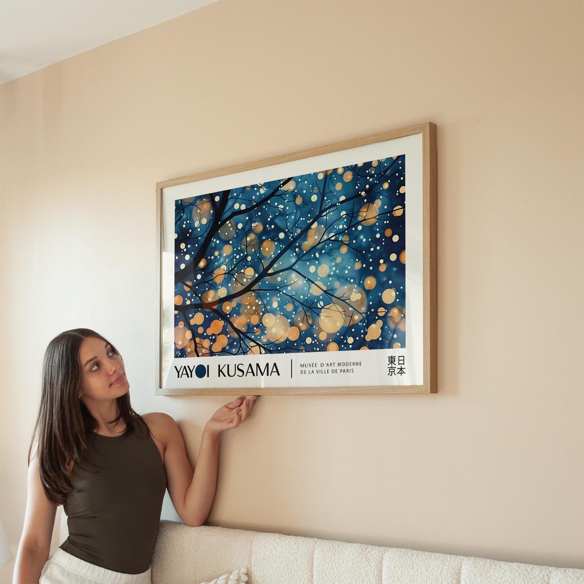 Yayoi Kusama Midnight Blue Branches Glowing Dots Nature Style Poster - Image 3
