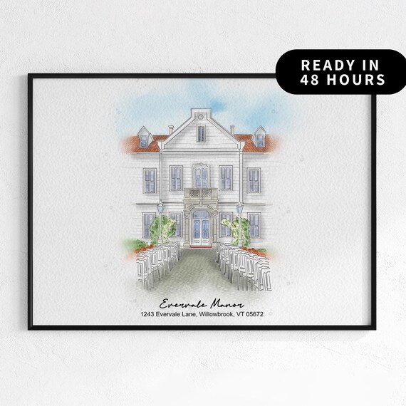 Minimalist Wedding Venue Watercolor Illustration