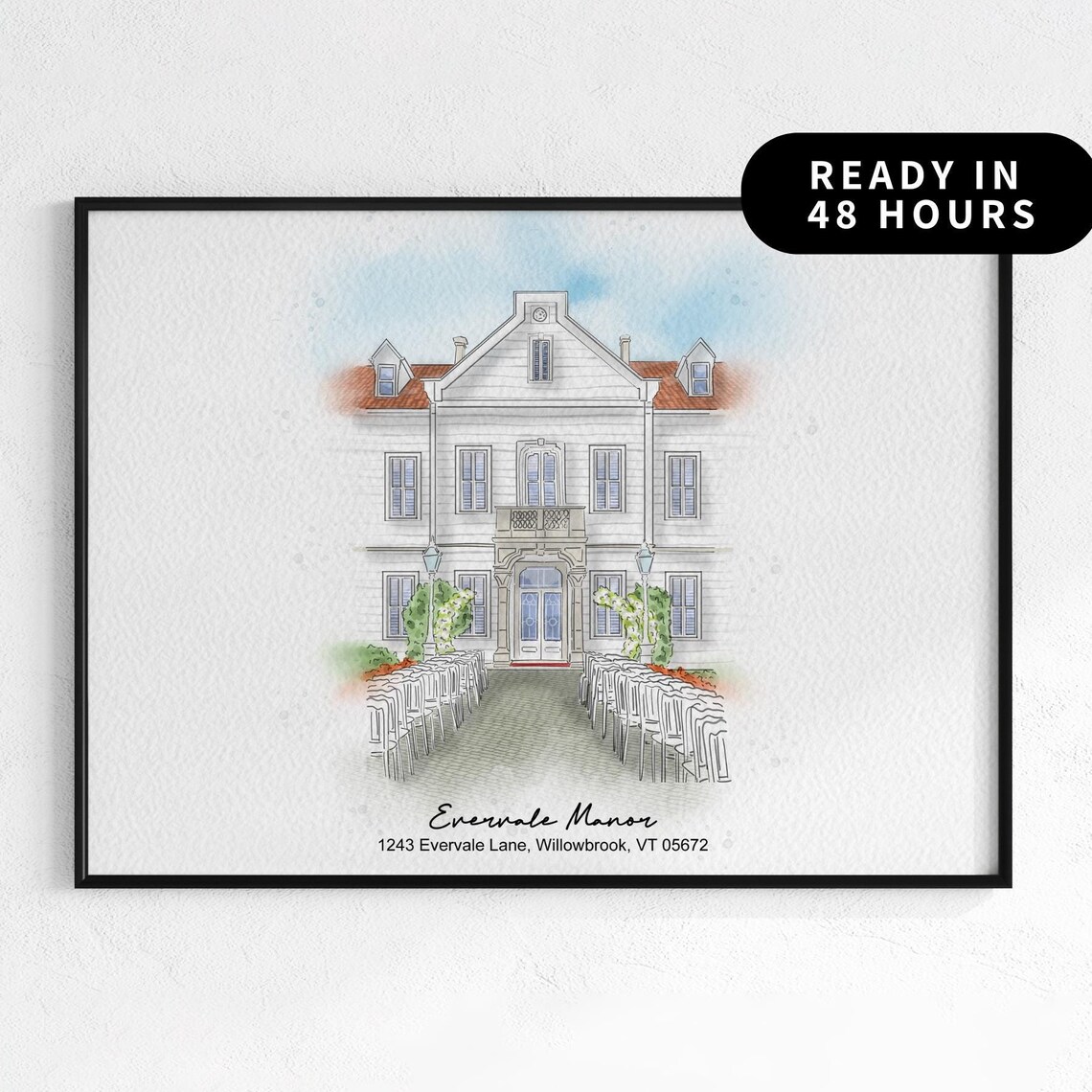 Minimalist Wedding Venue Watercolor Illustration