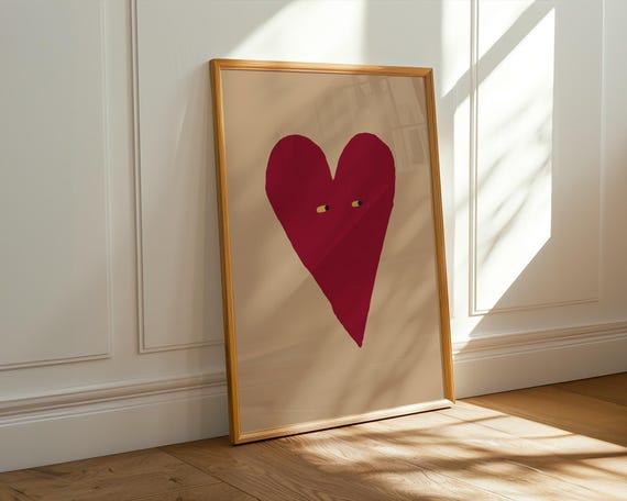 Love Heart Print Trendy Home Decor Cute Bedroom With Eyes Red Vintage Style Painted Wall Art